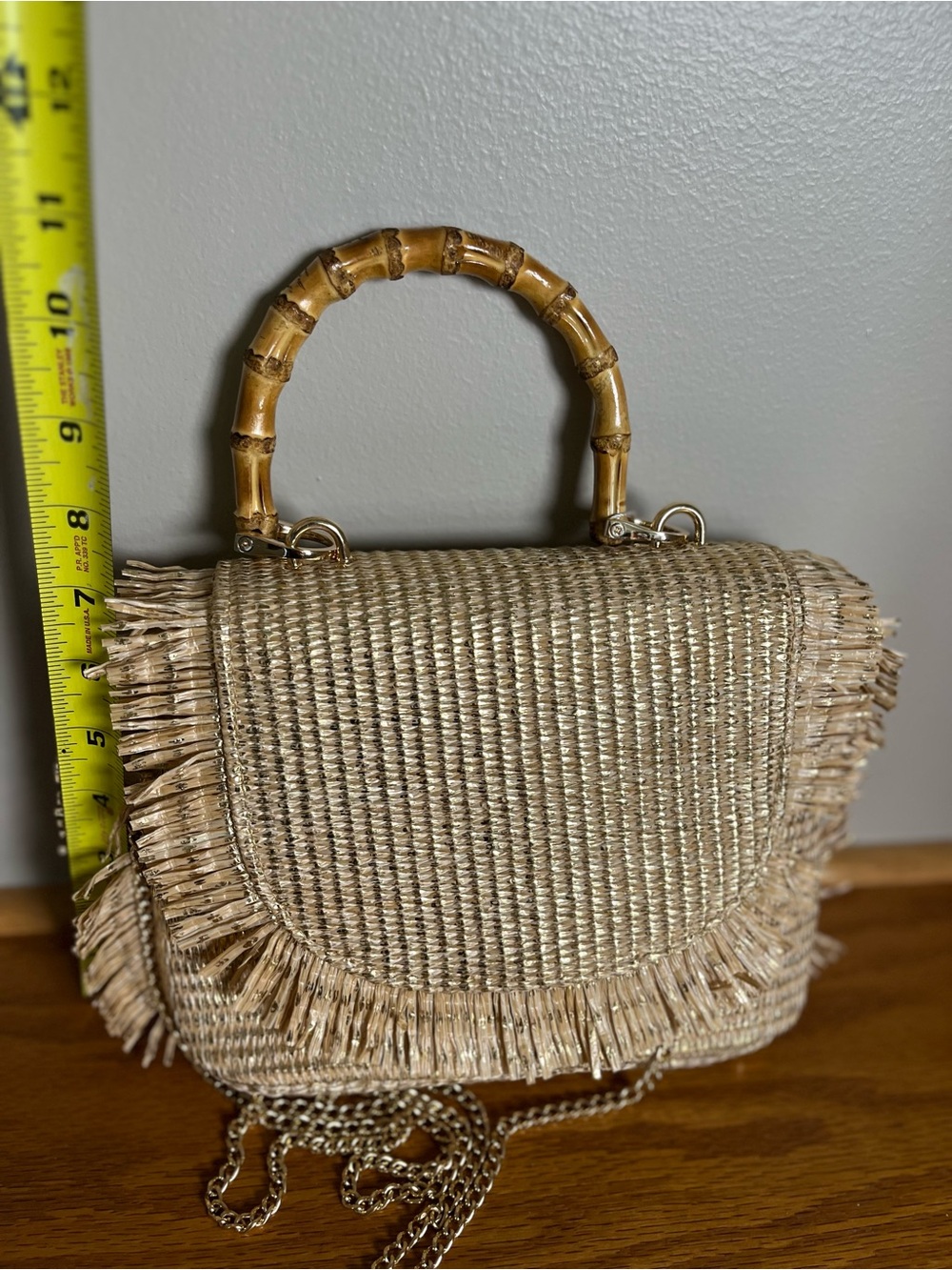 New Tommy Bahama gold bamboo raffia fringe crossbody hand bag purse - Picture 13 of 16